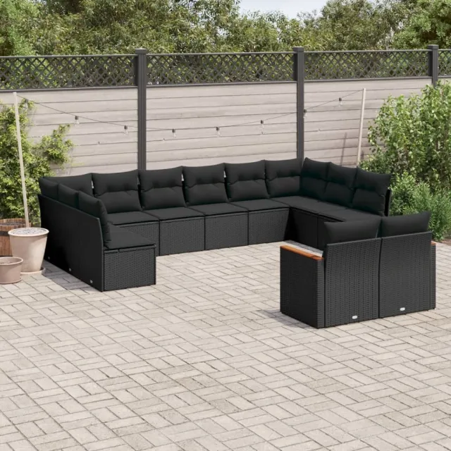 vidaXL 12-delige Loungeset met kussens poly rattan zwart, foto 2