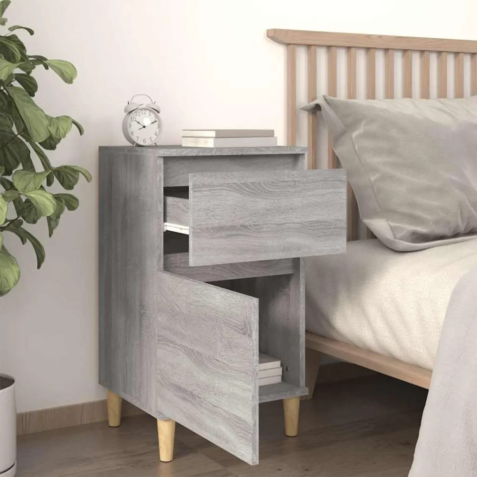 vidaXL Nachtkastjes 2 st 40x35x70 cm bewerkt hout grijs sonoma eiken, foto 3