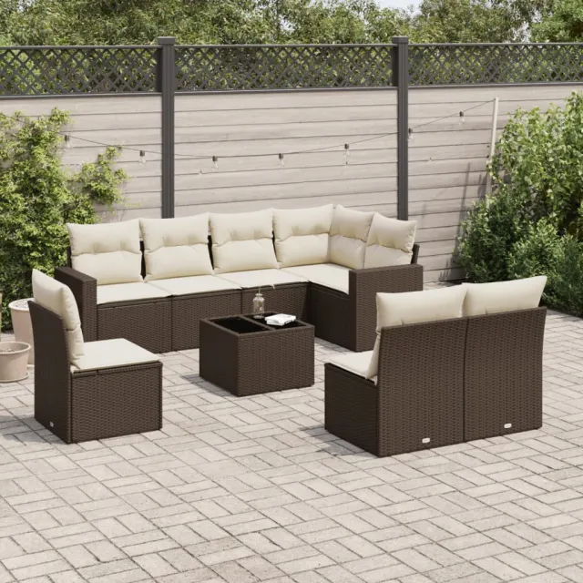 vidaXL 9-delige Loungeset met kussens poly rattan bruin, foto 2