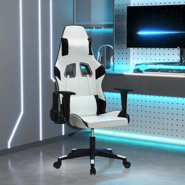 vidaXL Massage gamestoel kunstleer wit en zwart