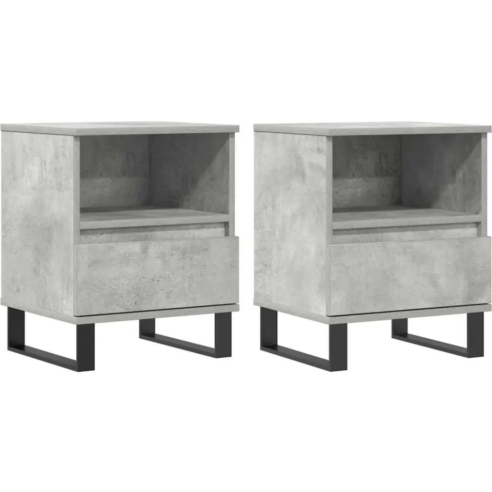 vidaXL Nachtkastjes 2 st 40x35x50 cm bewerkt hout betongrijs grijs, foto 3