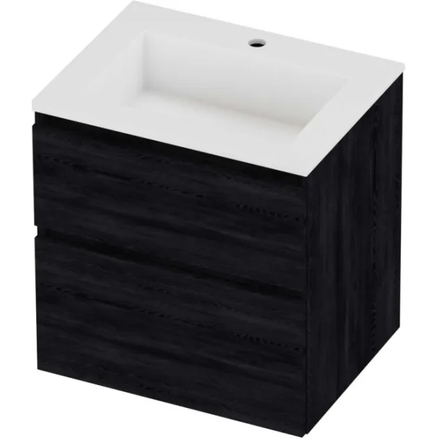 Proline Aristo Badmeubelset Polystone Elegant 1 Kraangat 60x46x62 cm Mat White Black Oak Eiken