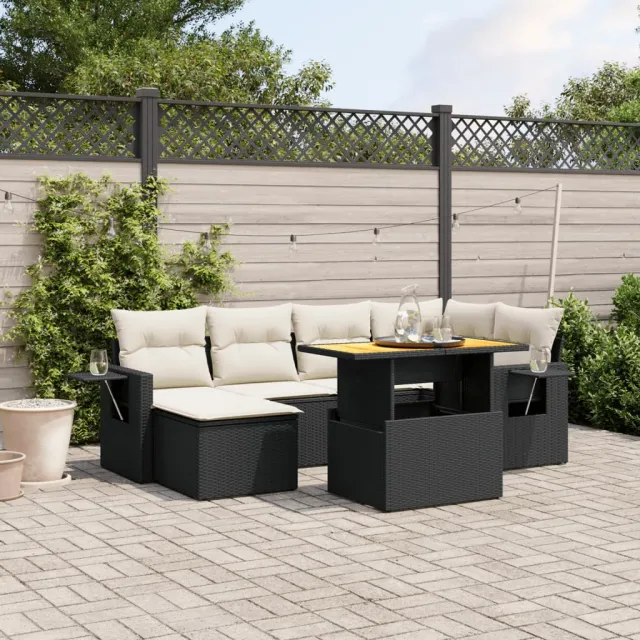 vidaXL 7-delige Loungeset met kussens poly rattan zwart, foto 2