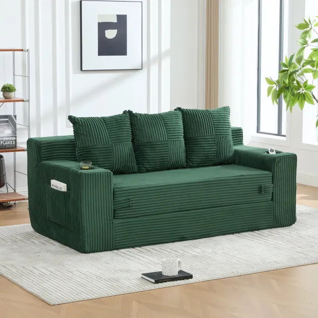 CHICFURN 3-zits slaapbank - Modulair - Zonder montage - Groen