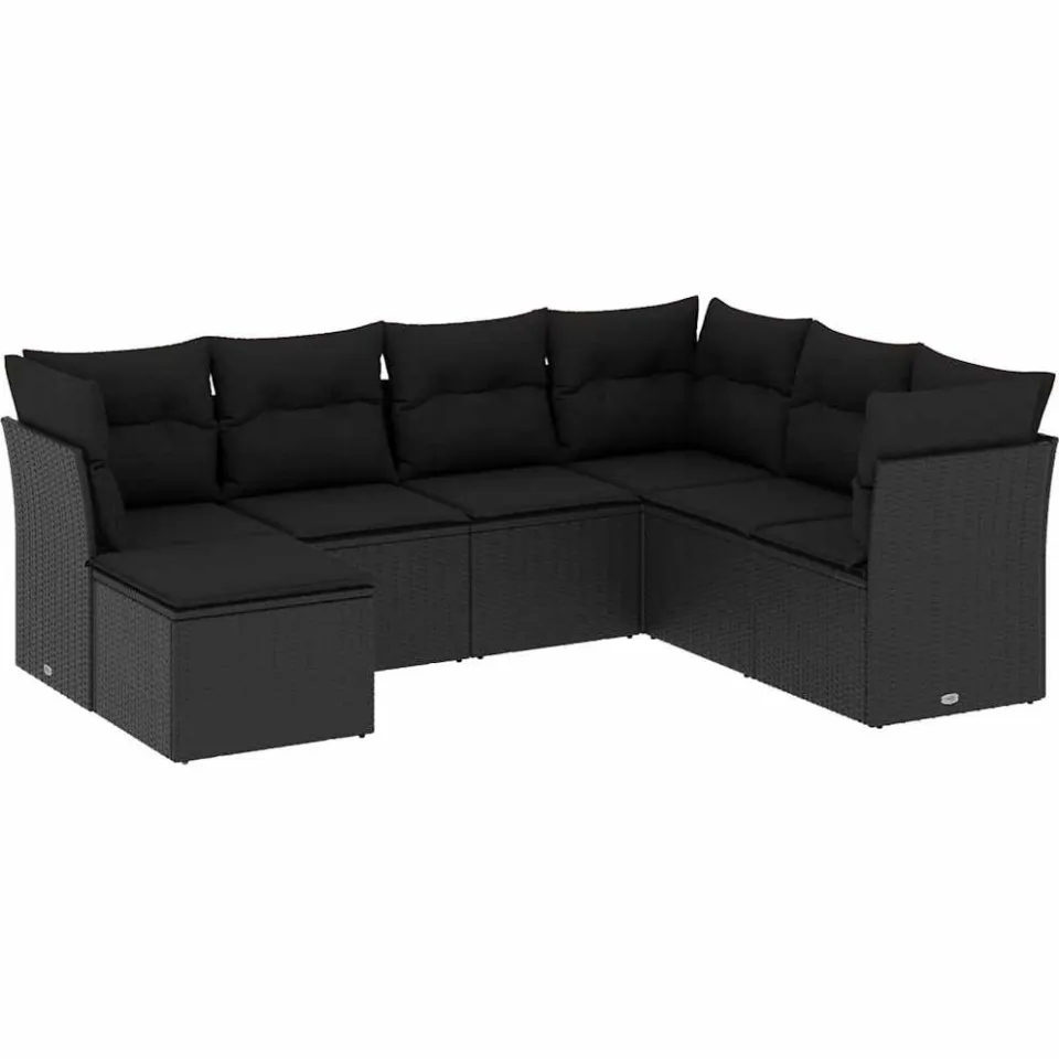vidaXL 7-delige Loungeset met kussens poly rattan zwart, foto 3