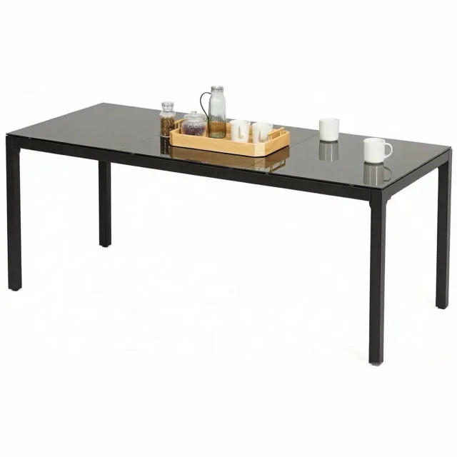 CHICFURN Tuintafel - 8 personen - gehard glazen blad - rechthoekig - zwart