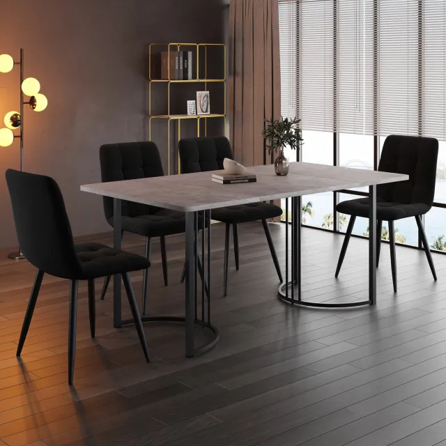 REDOM Eetkamerset - 5-Delig - Modern - Voor Keuken En Eethoek - MDF, Fluweel En Metaal - Grijs - 140 X 80 Cm