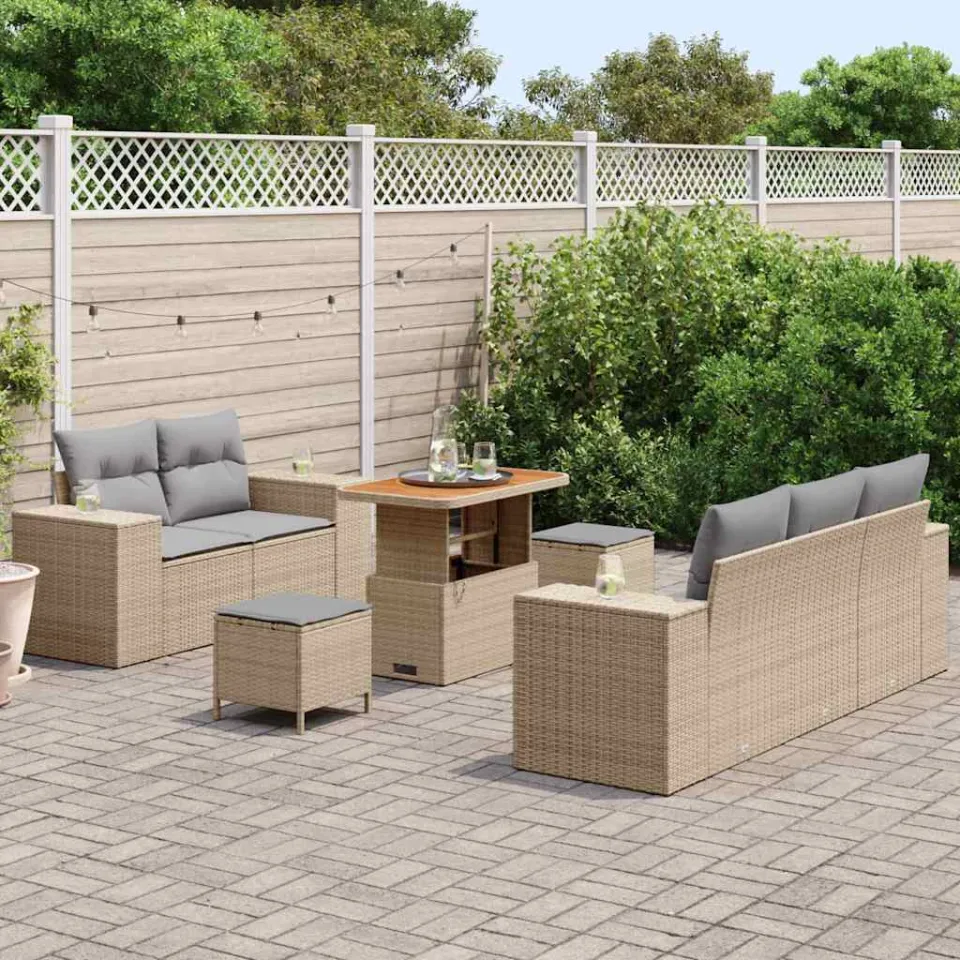 vidaXL Tuinbankenset 8 pcs Beige poly rattan, foto 3