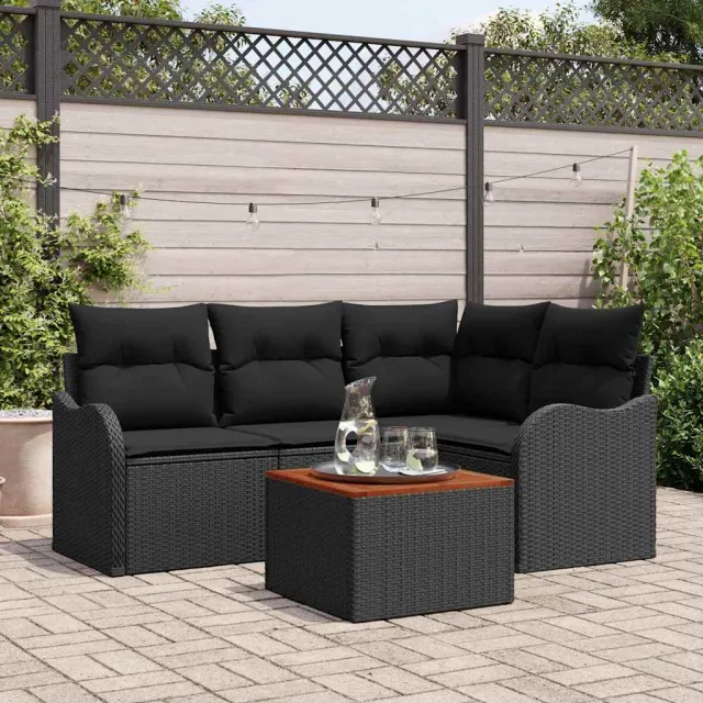 vidaXL Tuinbankenset 5 st Zwart poly rattan, foto 2