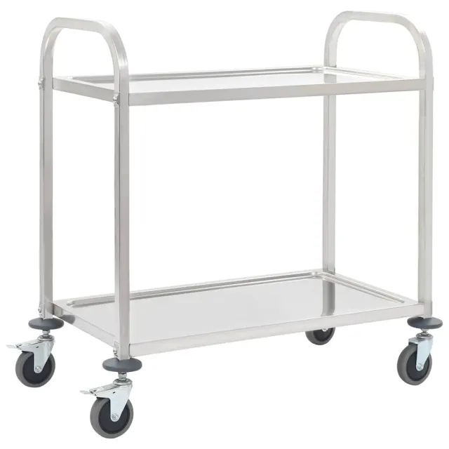 vidaXL Keukentrolley 2-laags 96,5x55x90 cm roestvrij staal Zilver