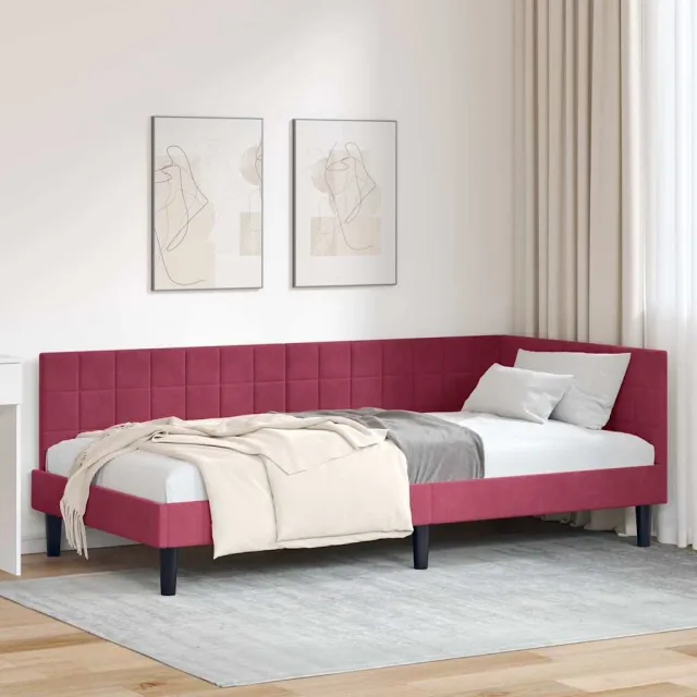 vidaXL Hoekbedframe Wijnrood 100 x 200 cm fluweel