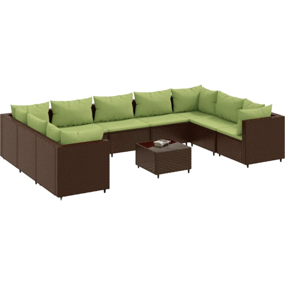 vidaXL 10-delige Loungeset met kussens poly rattan bruin