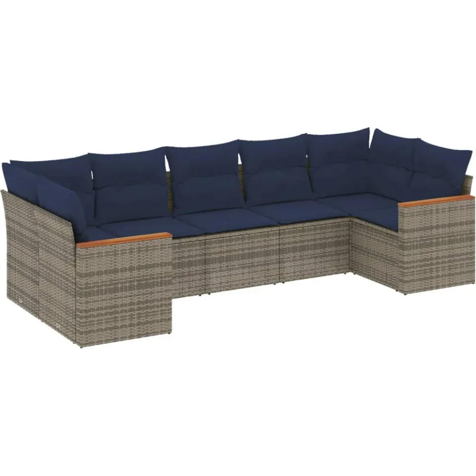 vidaXL 7-delige tuinbankset met kussens, grijs polyrotan, foto 3