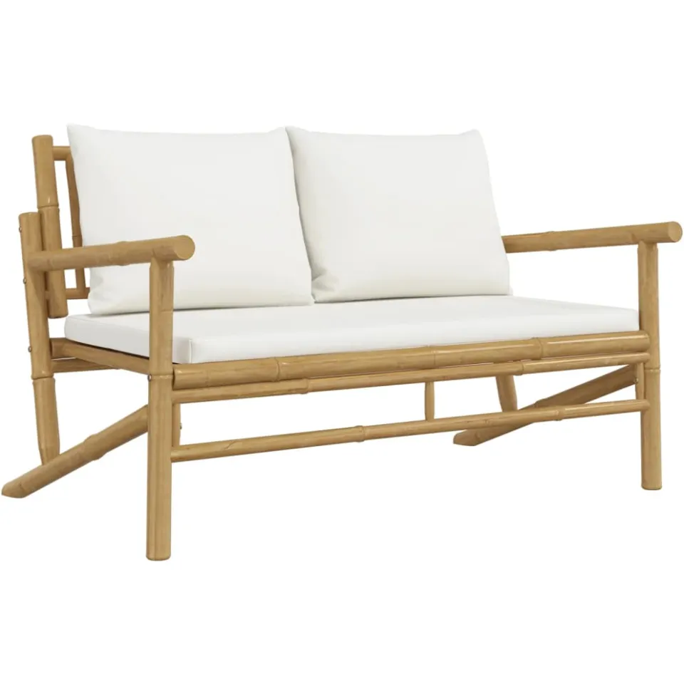 vidaXL 3-delige Loungeset met kussens bamboe crèmewit Bruin
