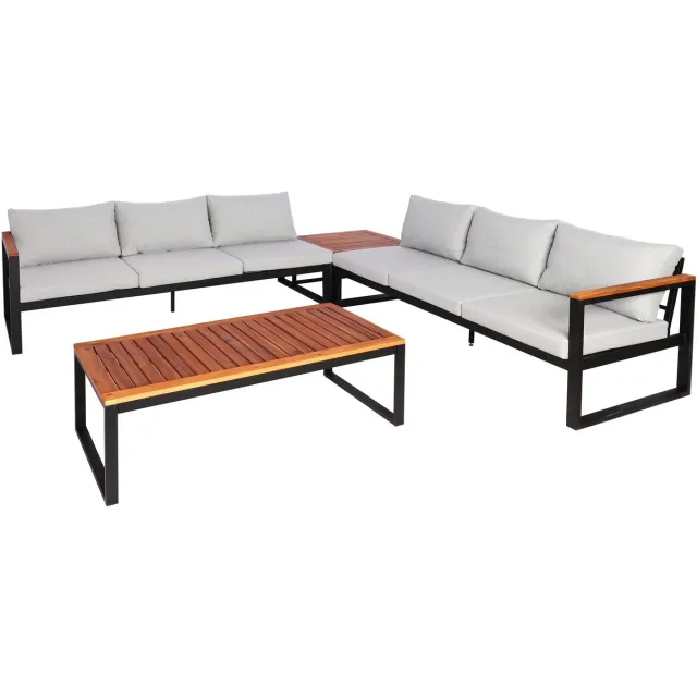 MCW Tuinset MCW-L26, tuinlounge, loungeset, zitgroep, bank, aluminium en acaciahout, MVG-gecertificeerd ~ lichtgrijs