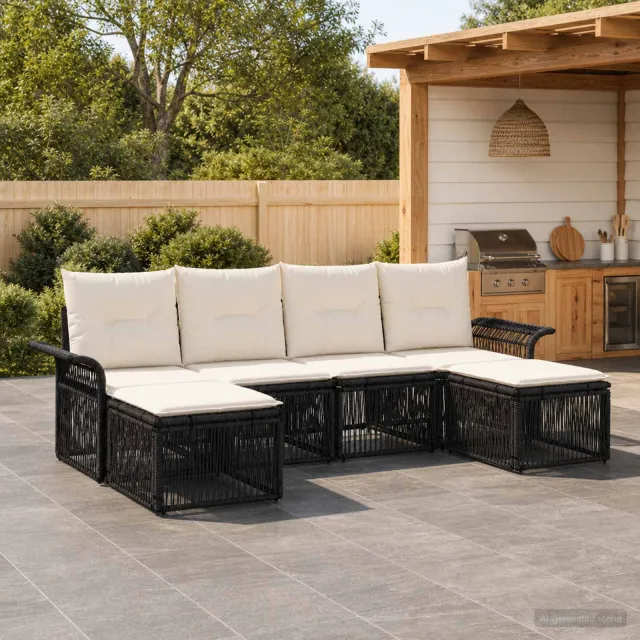 vidaXL Tuinbankenset 6 st 6-zits Zwart poly rattan, foto 2