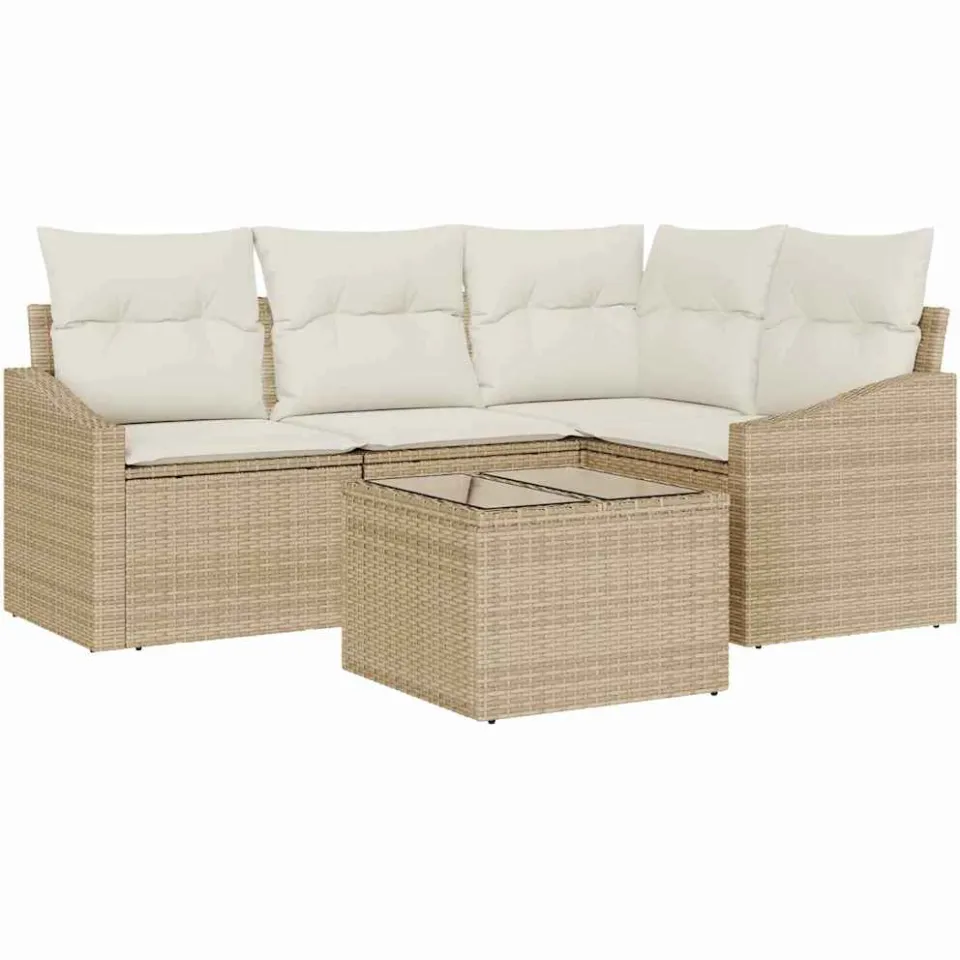 vidaXL Tuinbankenset 5 st Beige en Crème poly rattan