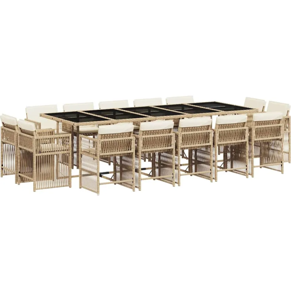 vidaXL 15-delige Tuinset met kussens poly rattan beige, foto 3