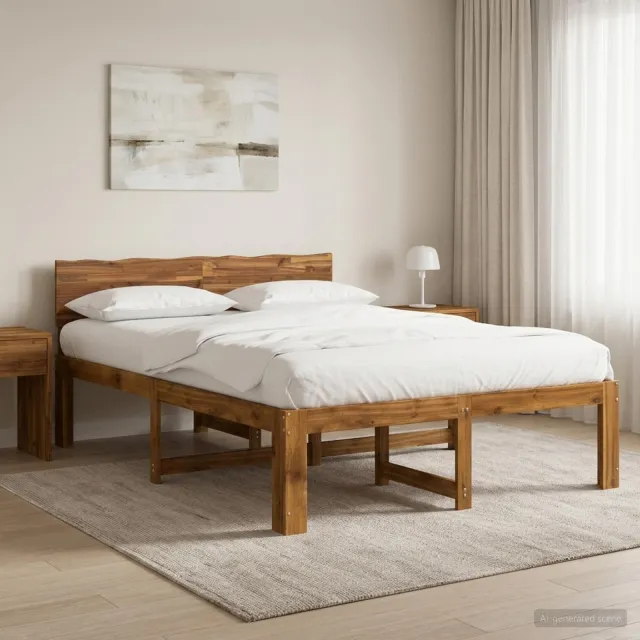 vidaXL Tweepersoonsbed met hoofdeinde ROSTOCK Naturel 140 x 190 cm Bruin