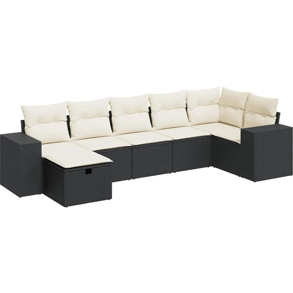 vidaXL 7-delige Loungeset met kussens poly rattan zwart, foto 3