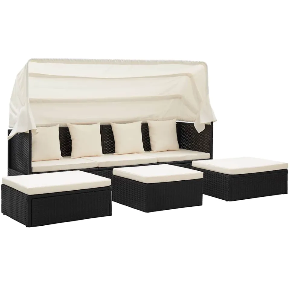 vidaXL Tuinbed met luifel poly rattan zwart, foto 2