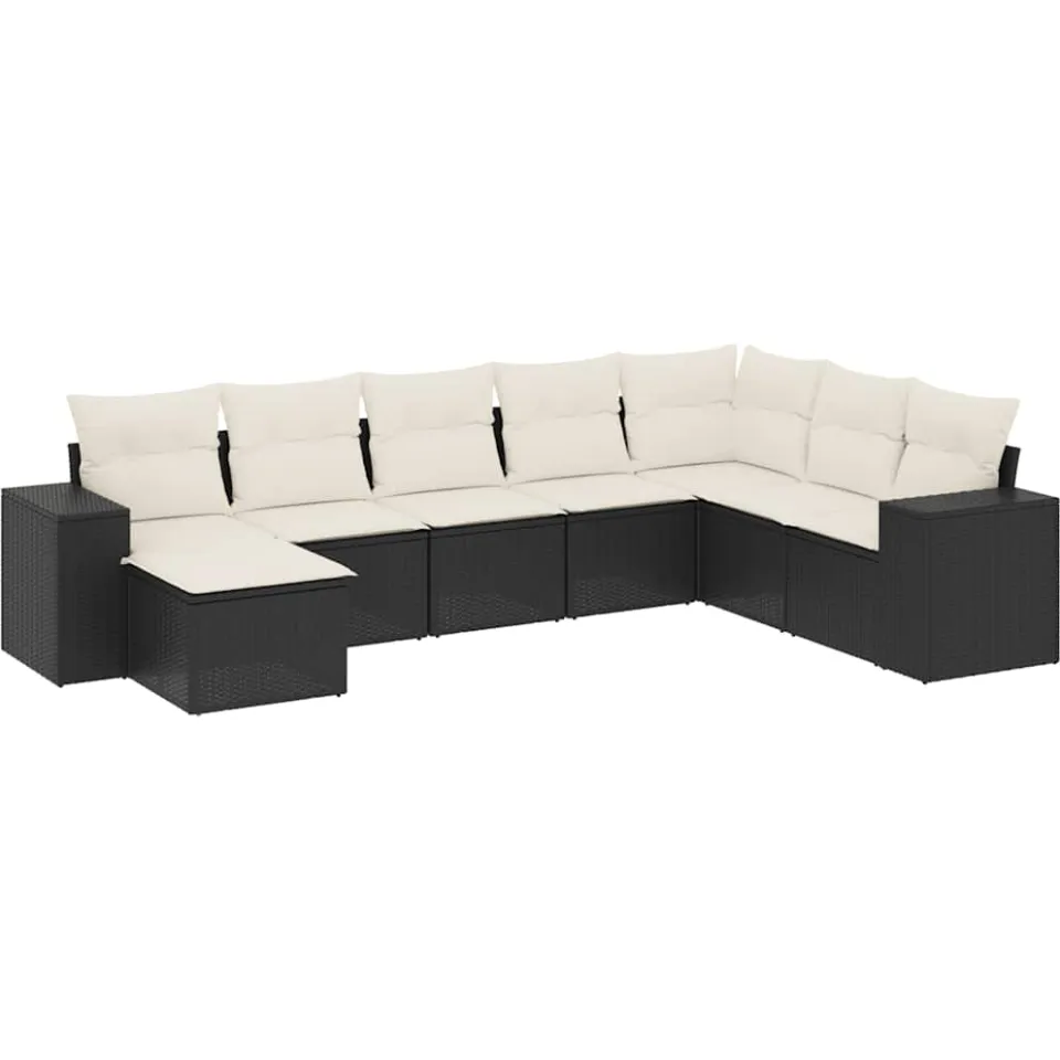 vidaXL 8-delige Loungeset met kussens poly rattan zwart, foto 3