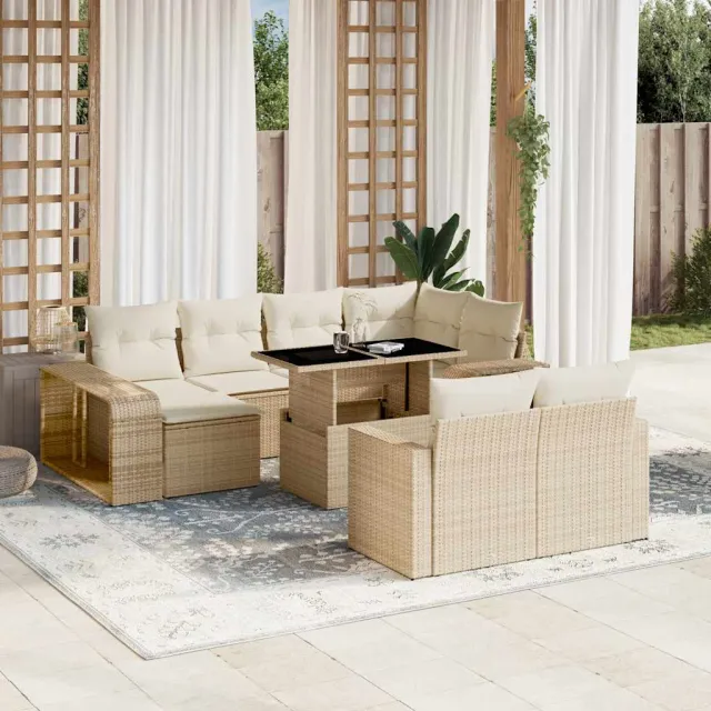 vidaXL 11-delige Tuinset met kussens poly rattan beige, foto 2