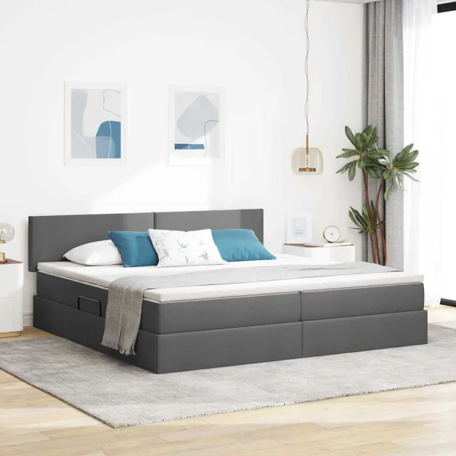 vidaXL LED Opslagbed met Matras Donkergrijs 200 x 200 cm Stof