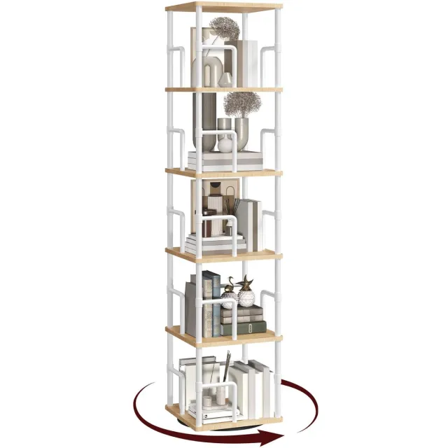 Unyqoos Draaibare boekenkast met zes niveaus voor compacte en moderne ruimtes Wit