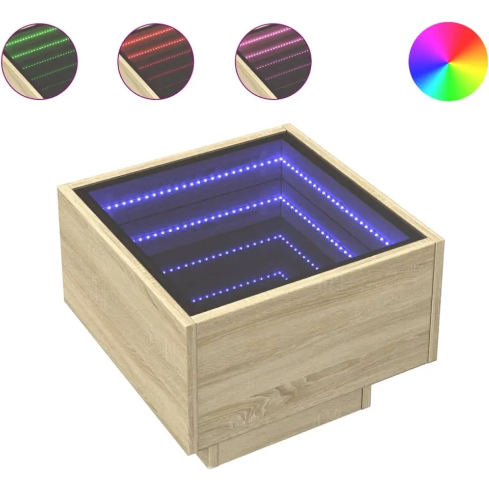 vidaXL Bijzettafel met LED 40x40x30 cm bewerkt hout sonoma eikenkleur, foto 3