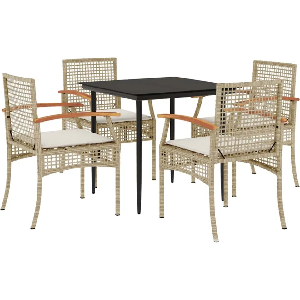 vidaXL 5-delige Tuinset met kussens poly rattan beige, foto 3