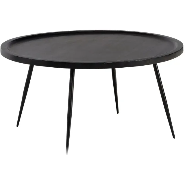 Cosmo Casa Salontafel - Massief mangohout - Zwart - IJzeren onderstel - 75 x 75 x 38 cm