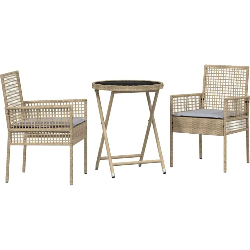 vidaXL Tuin Bistro Set 3 st Beige poly rattan