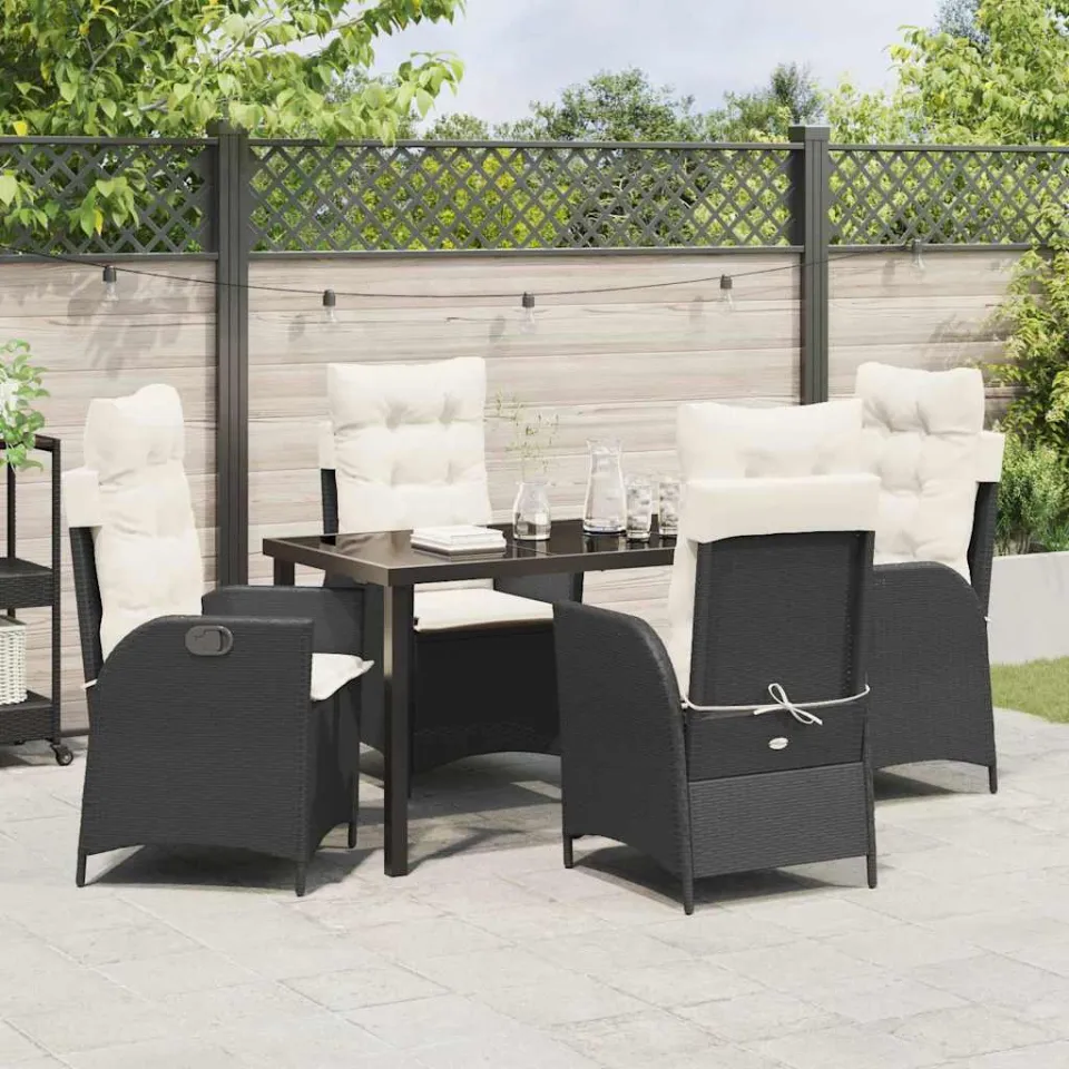 vidaXL Tuin eettafelset 5 st Zwart poly rattan, foto 3