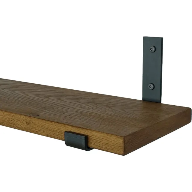 GoudmetHout Wandplank Industrieel - 200 x 20 cm Muurplank - Donker Eiken Hout - Decoratie Wandrek & Boekenrek - Hangplank Keuken - Wall Shelf + 2 Mat Blanke Plankdragers van Staal Donker eiken - Mat blank - 20 cm