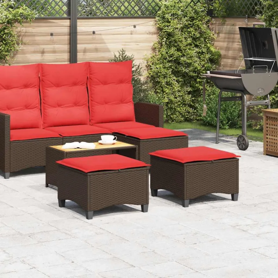 vidaXL Tuinkrukken met kussens 2 st 55x55x36 cm poly rattan bruin, foto 3