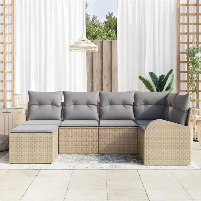 vidaXL Bankstel 6 st Beige en lichtgrijs poly rattan, foto 2