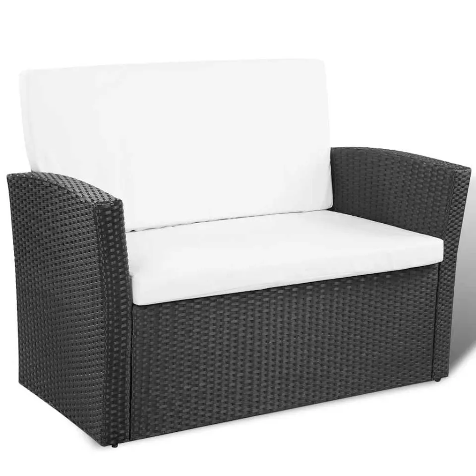 vidaXL 4-delige Loungeset met kussens poly rattan zwart, foto 4