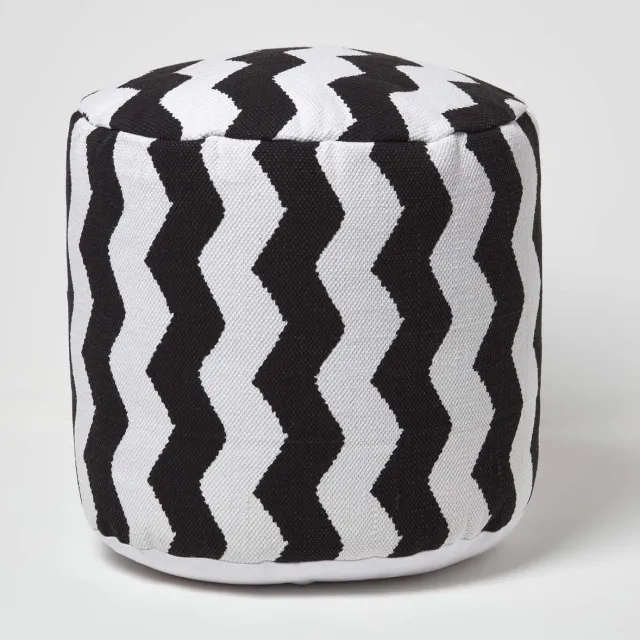 Homescapes Designer Kruk Poef Chevron rond Zwart/Wit