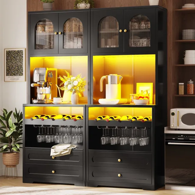 COVREO Buffetkast 140x40x180 cm zwart MDF, met LED en USB-aansluiting