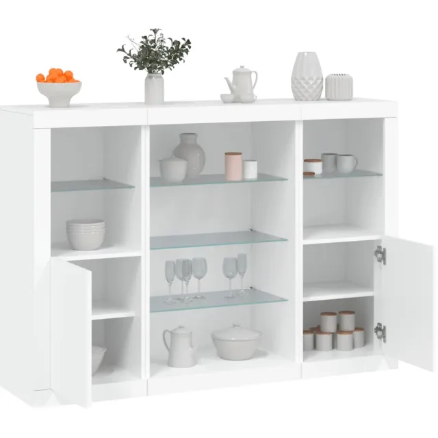 vidaXL Dressoirs met LED-verlichting 3 st bewerkt hout wit