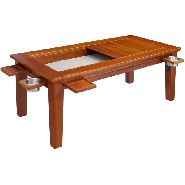 Vevor Bordspeltafel 120x60x45cm 2-in-1 Spel- & Eettafel Draagvermogen 136kg, Ruim voor 4 Spelers, Massief Hout, met Afneembare Tafelbladen, Bekerhouders, Leren Speelmat en Uitschuifbare Dienbladen Donkerbruin