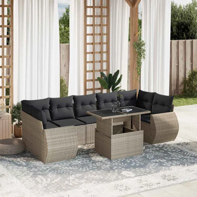 vidaXL 8-delige Loungeset met kussens poly rattan lichtgrijs grijs, foto 2