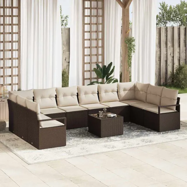 vidaXL Bankstel 11 st Bruin poly rattan, foto 2