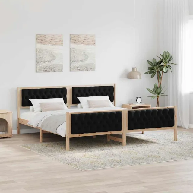 vidaXL Bedframe met hoofdeinde Zwart 200 x 200 cm Massief grenenhout Bruin