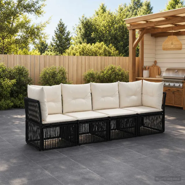 vidaXL Tuinbankenset 4 st 4-zits Zwart poly rattan, foto 2