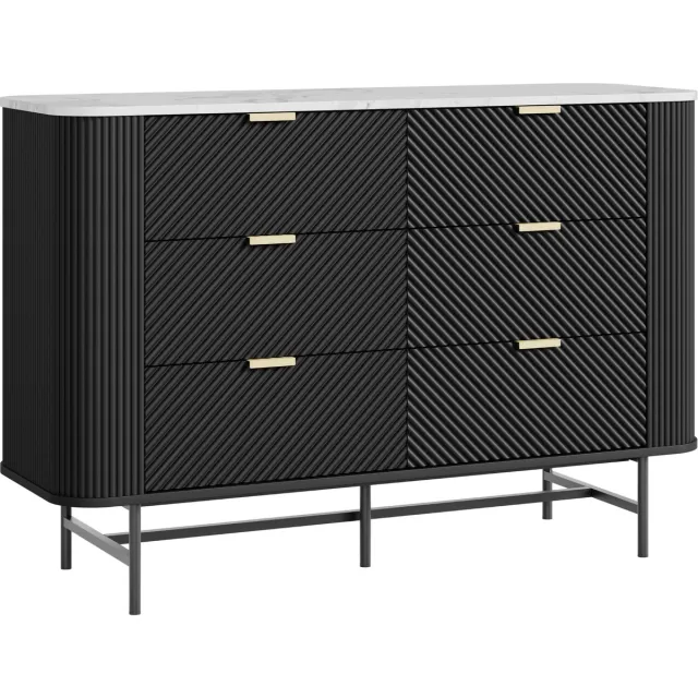 en.casa Ladekast Olvehok met 6 lades 81x120x40 cm marmerlook wit en zwart [en.casa]
