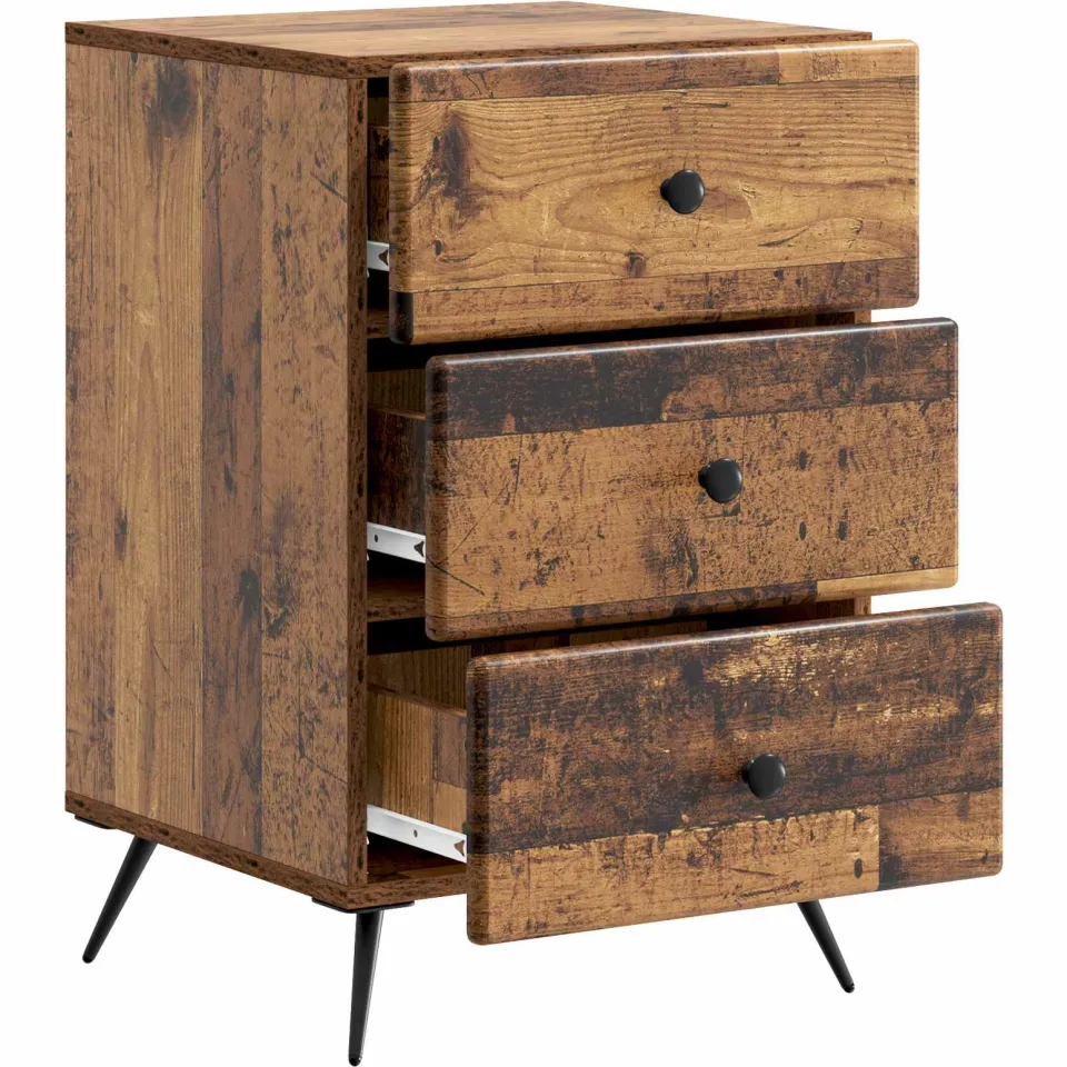 vidaXL Nachtkastje Oud hout 43 x 41 x 66,5 cm Bewerkt hout bruin, foto 3