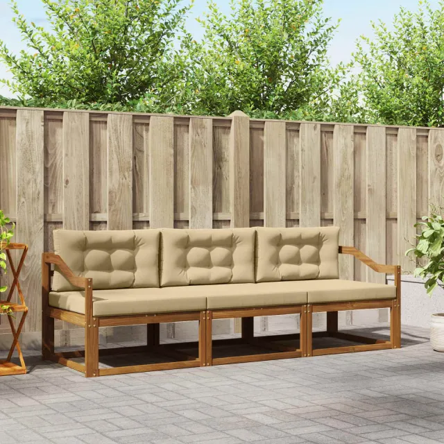 vidaXL Buiten bankenset 3 st 3-zits Natuurlijk en Beige