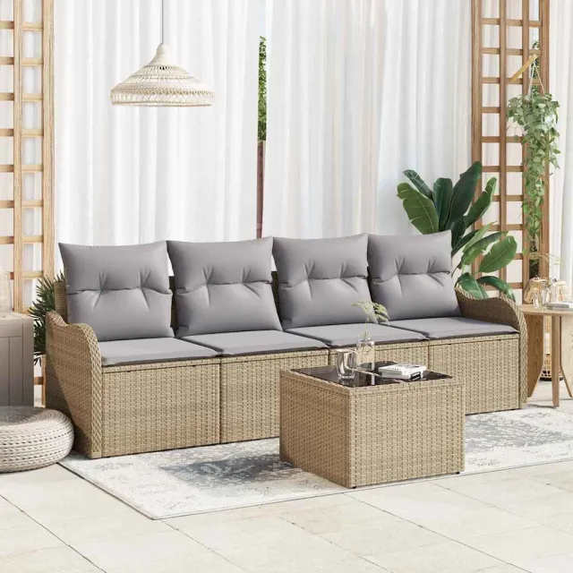 vidaXL Tuin Sofa Set Beige poly rattan, foto 2